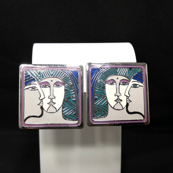 Laurel Burch Ancient Ancestors Earrings Art of Human Being Enamel 1980s - Picture 6 of 10